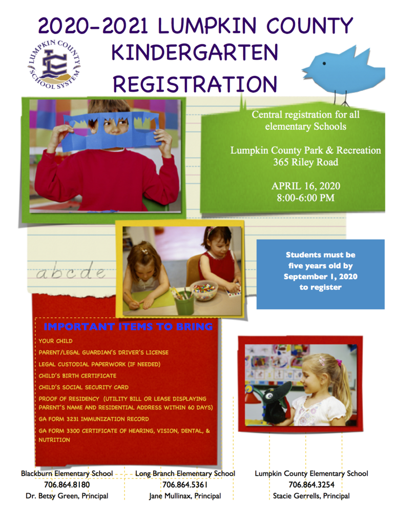 2020-2021 Lumpkin County Kindergarten Registration