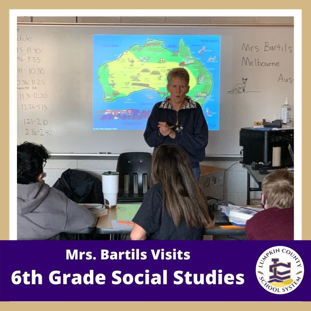 Mrs. Bartils, our bookkeeper, taught about Australia, her home country, today in sixth-grade Social Studies.