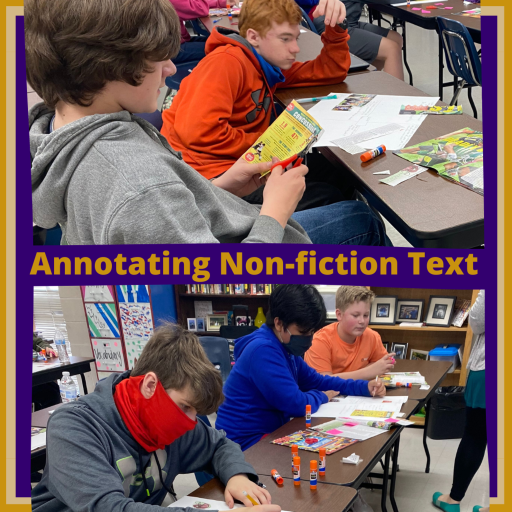 Grade 7 practicing annotating nonfiction articles in ELA ACE class.