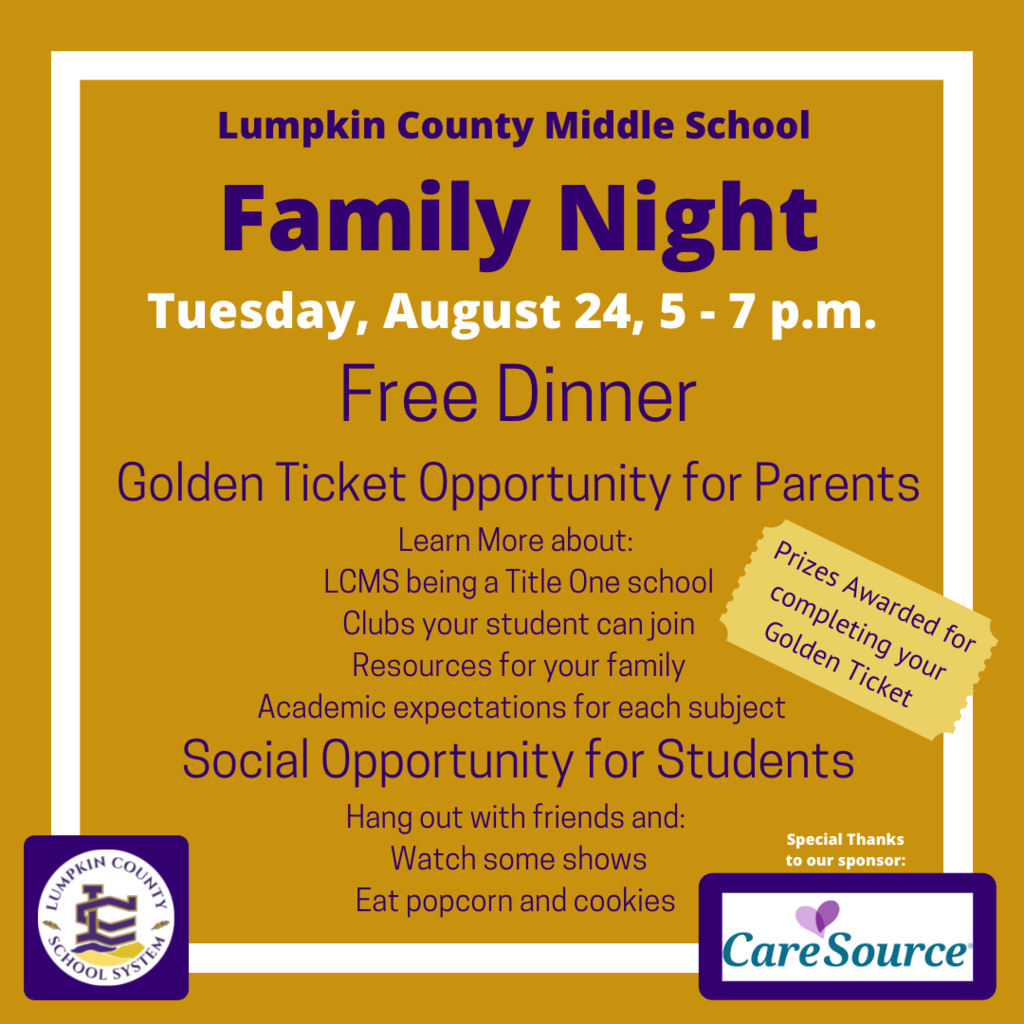 Family Night Tuesday, August 24, 5-7 pm