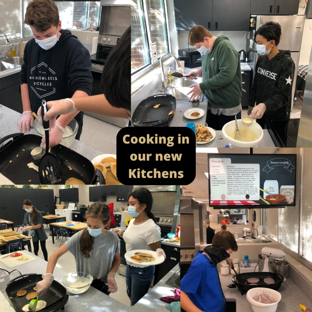 Grade 7 students cooking pancakes.