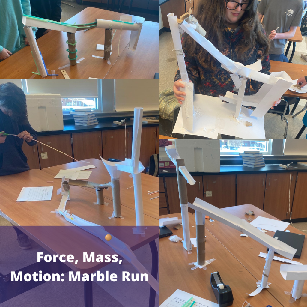 Students created marble runs out of household supplies.