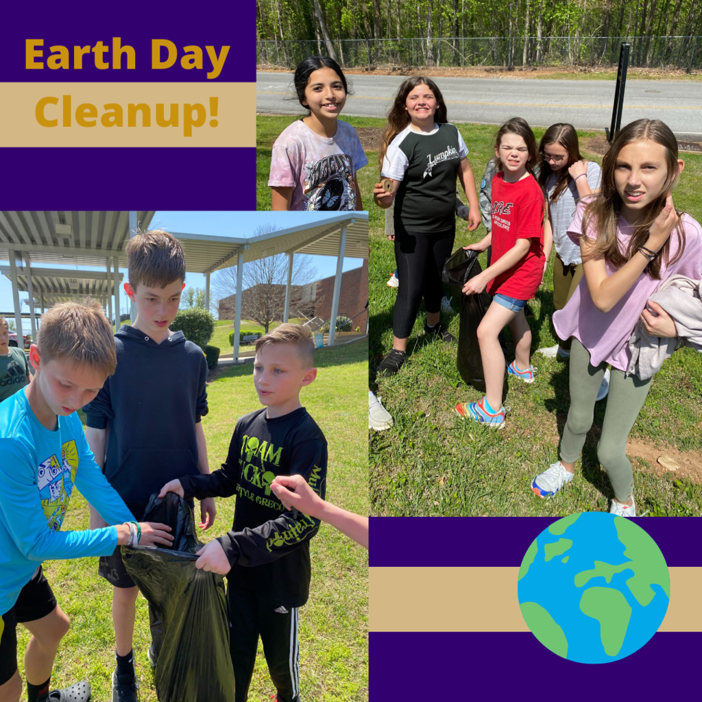 Students cleaning up garbage for Earth Day.